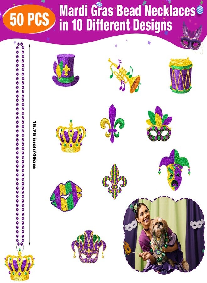 Highergo 150 Pcs Mardi Gras Party Favors Set 50 Mardi Gras Button Pins Badges 50 Carnival Bead Necklaces 50 Silicone Bracelets for Carnival Festival Party Supplies - Image 4
